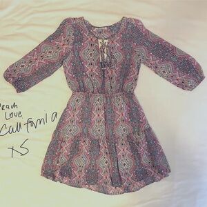 Peach Love California Multicolor Patterned Long Sleeve Mini Dress XS